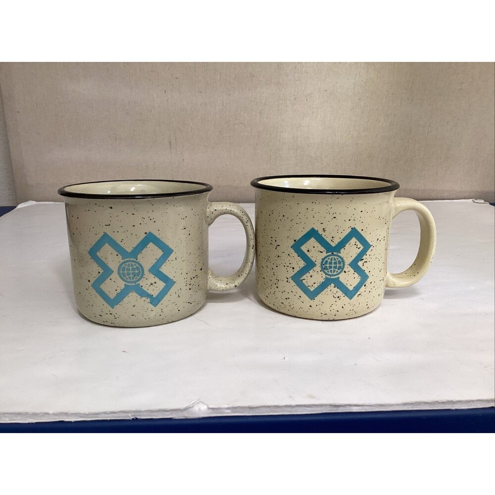 sino singware mugs set of 2 3.5” x 4” speckled campfire globe logo